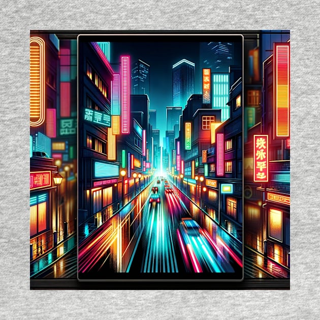 Neon Nightscape: Urban Glow and Reflections by heartyARTworks